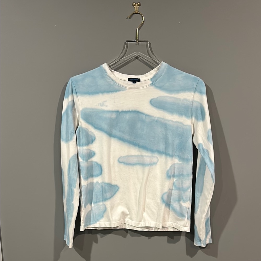 Patrick Assaraf Blue and White Tie-Dye Long Sleeve Shirt